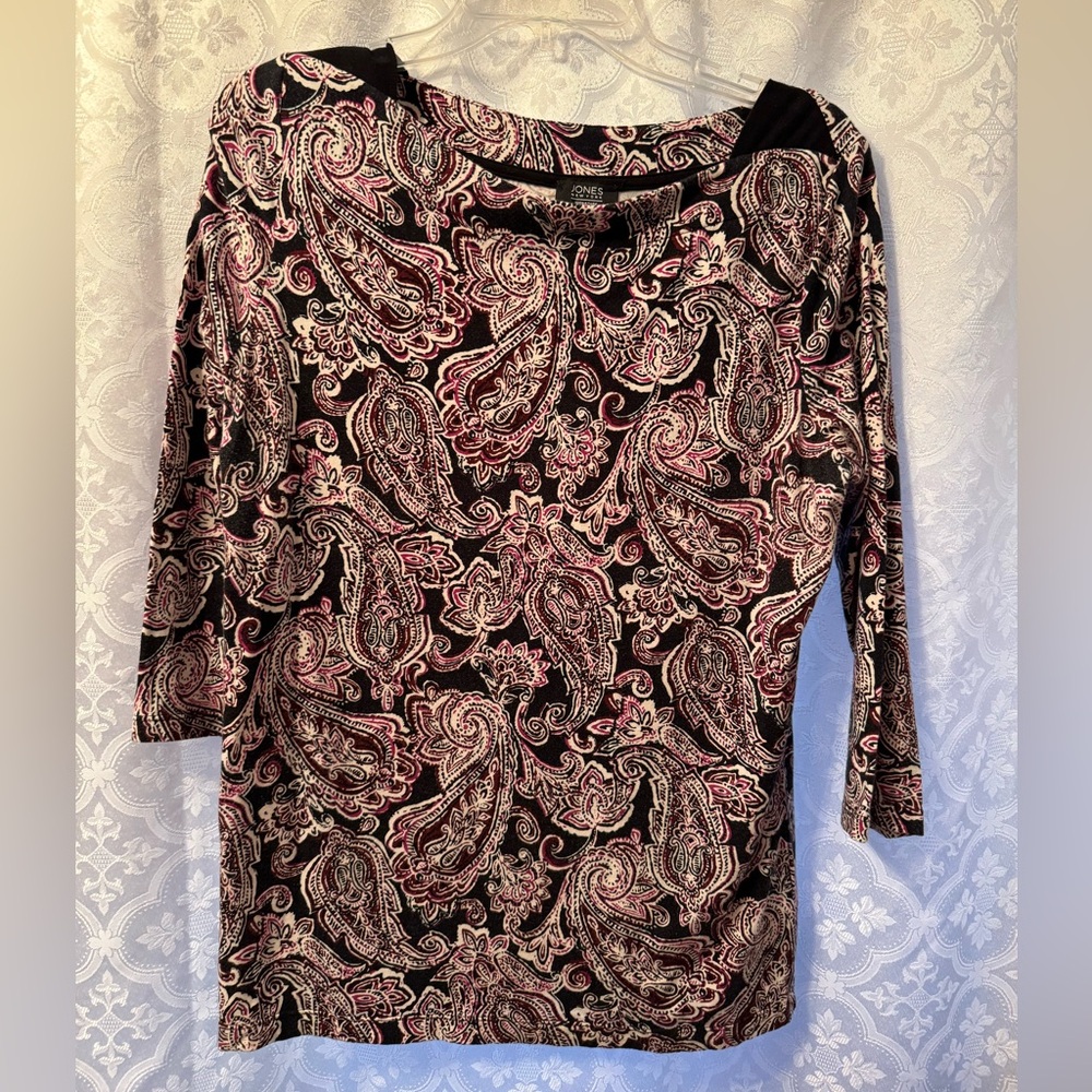Jones New York Signature Paisley Print Blouse Top Large
